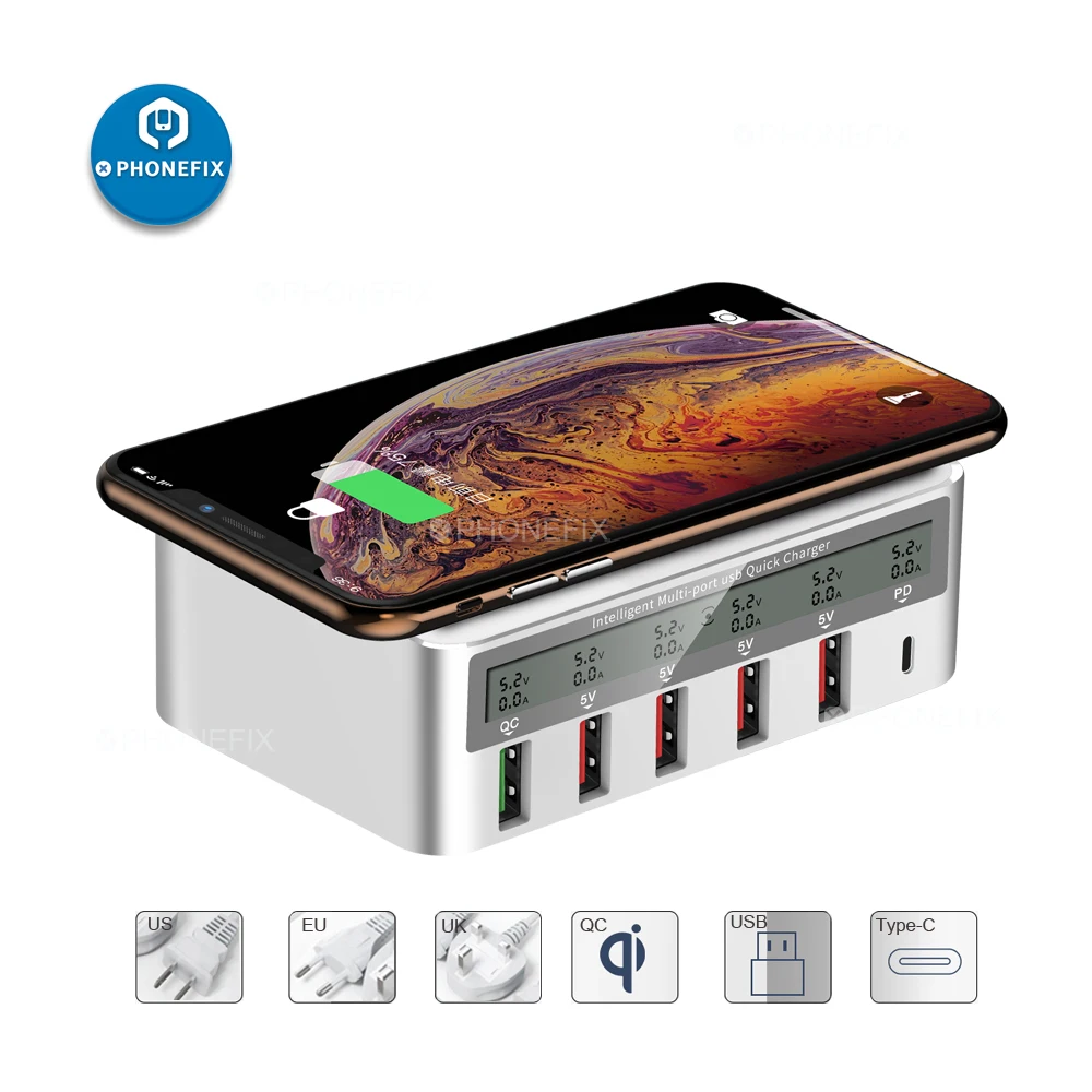 Carregador Rápido Multiportas 470W405W com Tela LCD Tipo C 140W com Cabo de Carregamento Escalável de 65W