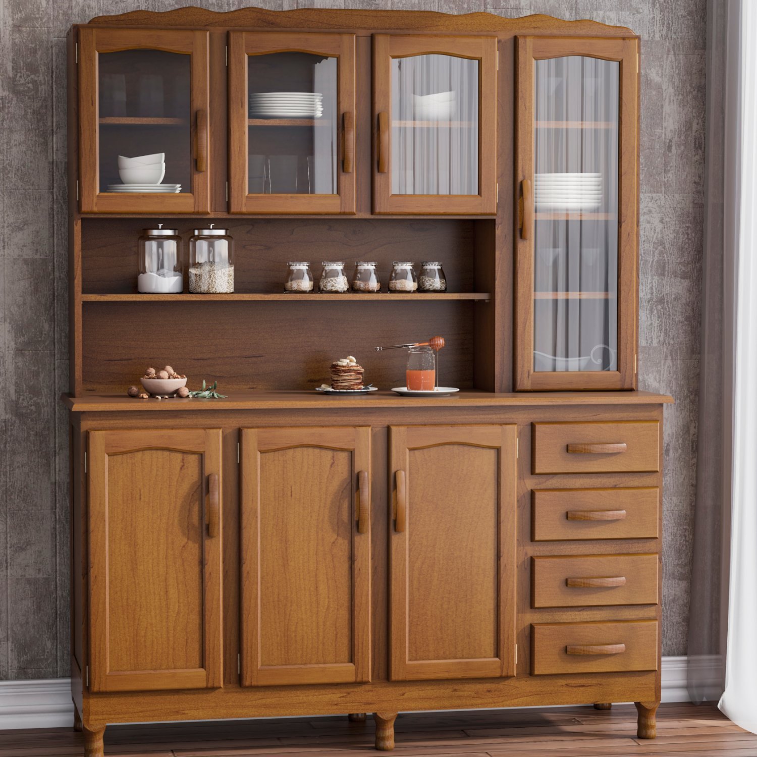 Armário De Cozinha Compacta Modulada Madesa Emilly Pop Com Armário E Balcão Rp Cor RusticBranco GREM229002