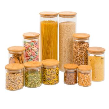Kit 11 potes de vidro com tampa de bambu herméticos redondos - Tüd - TUD