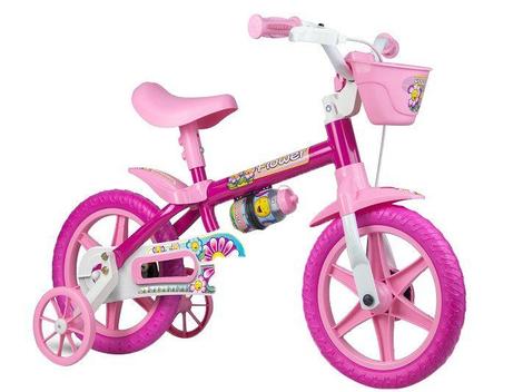 Bicicleta Infantil Nathor Flower Aro 12 Rosa com Rodinhas Menina 3 a 5 Anos