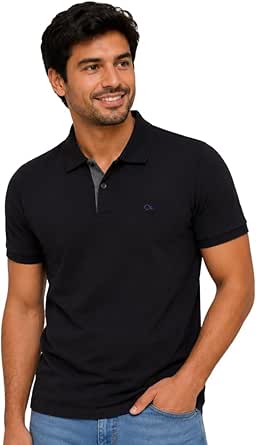 Ogochi Camisa Polo Masculina 96% Algodão e 4% Elastano Slim Elegante Manga Curta (GG PRETA)
