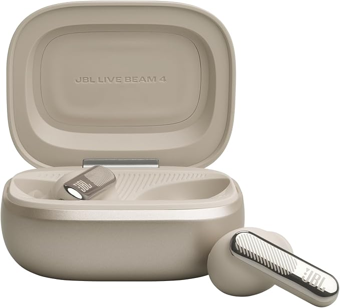 JBL Fone de Ouvido Bluetooth Live Beam 4 In-Ear Tela de 1.45" Cancelamento de Ruído - Bege