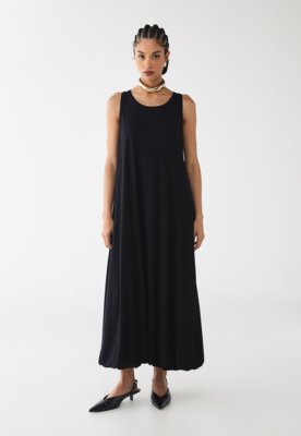 Vestido Midi Feminino CaCay Balonê Nadador Preto