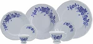 Serviço De Jantar, Chá E Café 42 Peças Em Porcelana, Com Relevo Pomerode, Decoração Cora, Azul, Porcelana Schmidt